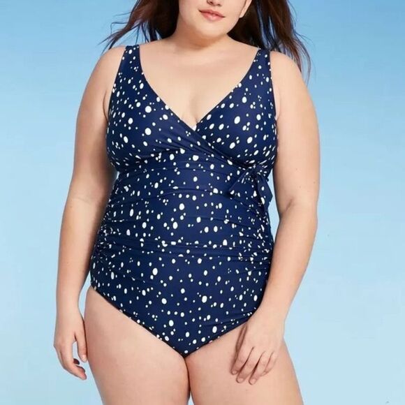 Kona Sol Navy & White Sotted One Piece Swimsuit, NWT - Picture 1 of 10
